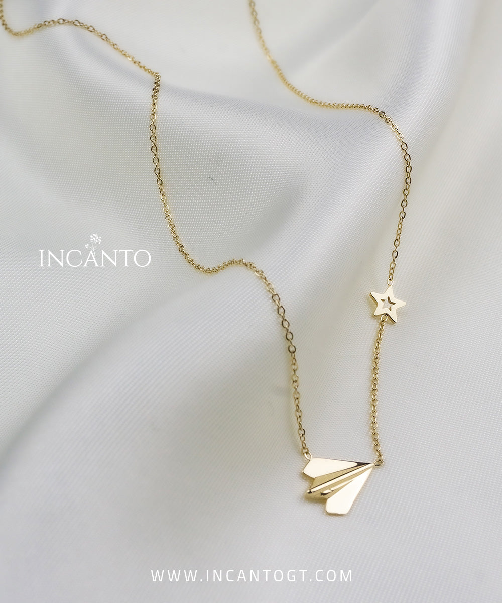 Collar De Avión y Estrella GOLD