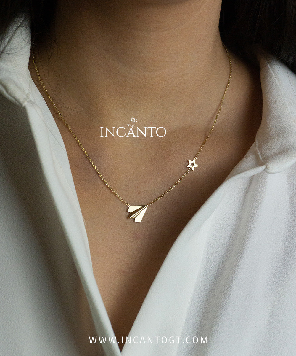 Collar De Avión y Estrella GOLD