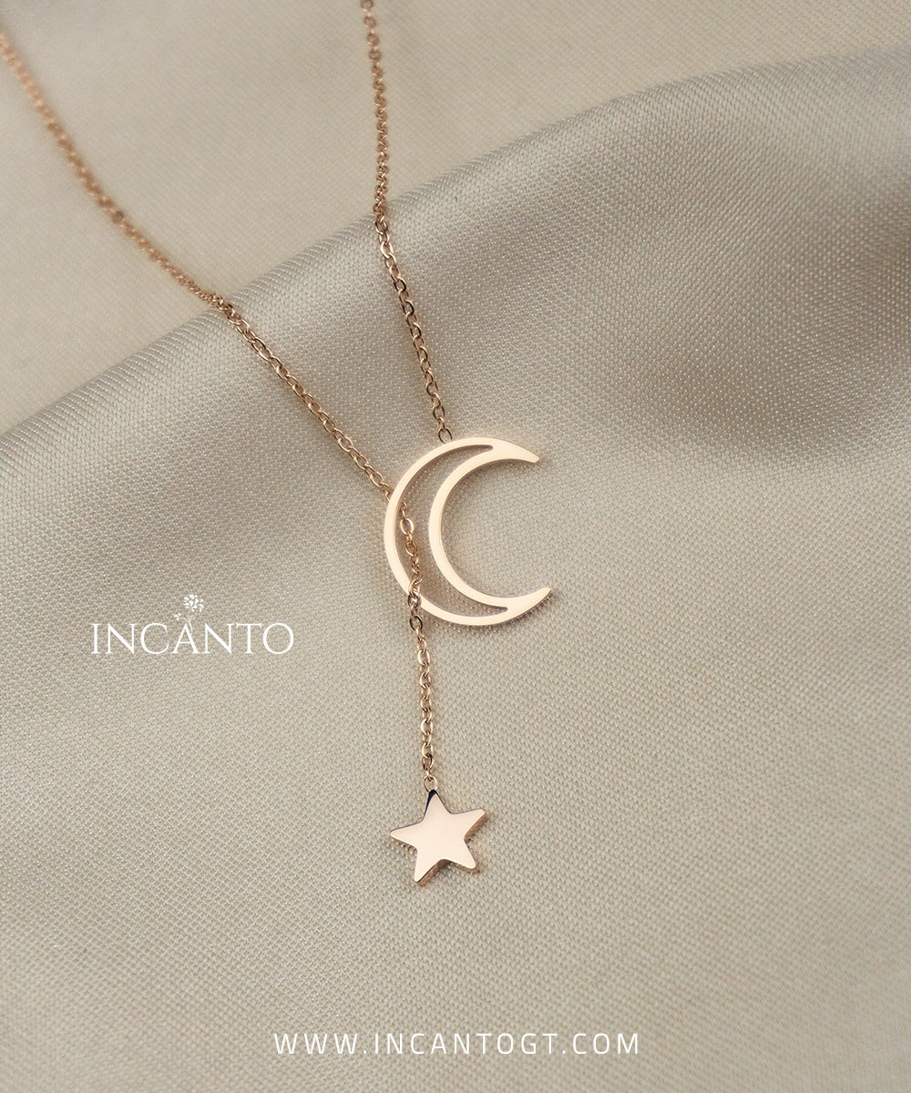 Collar De Luna Entrelazada con Estrella ROSE GOLD