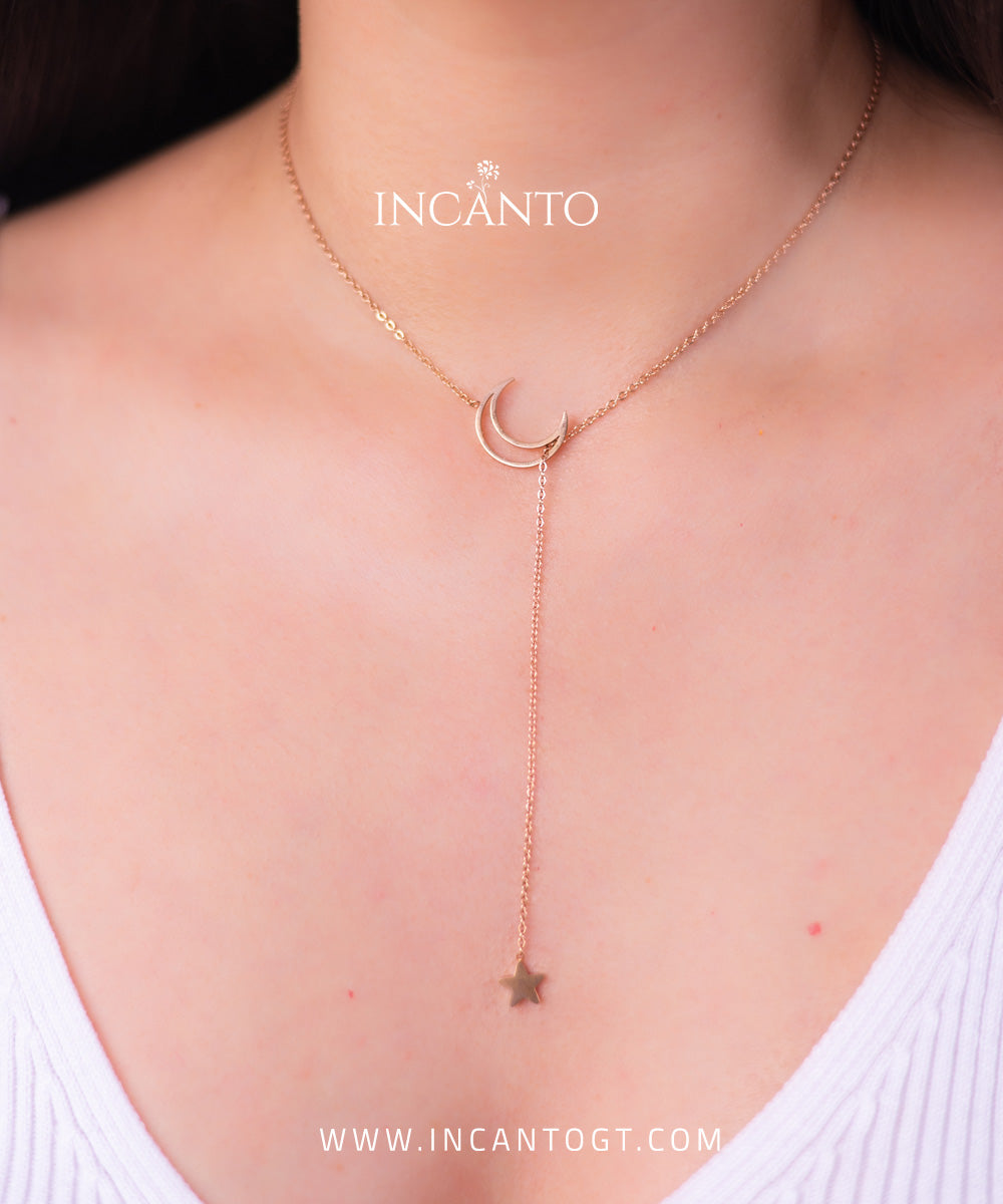 Collar De Luna Entrelazada con Estrella ROSE GOLD