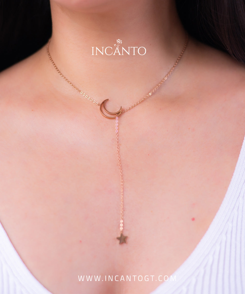Collar De Luna Entrelazada con Estrella ROSE GOLD