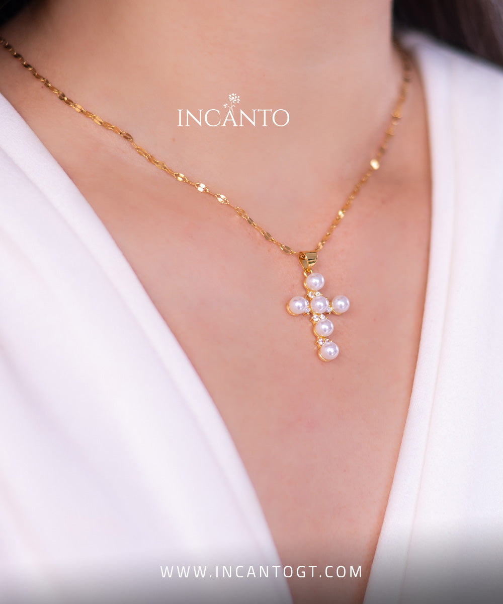 Collar Cruz De Perlas GOLD