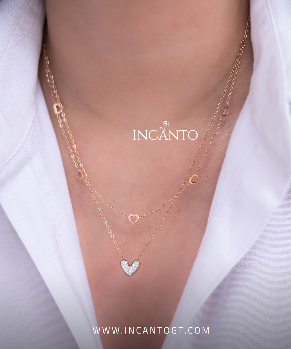 Collar Doble Con Múltiples Corazones ROSE GOLD