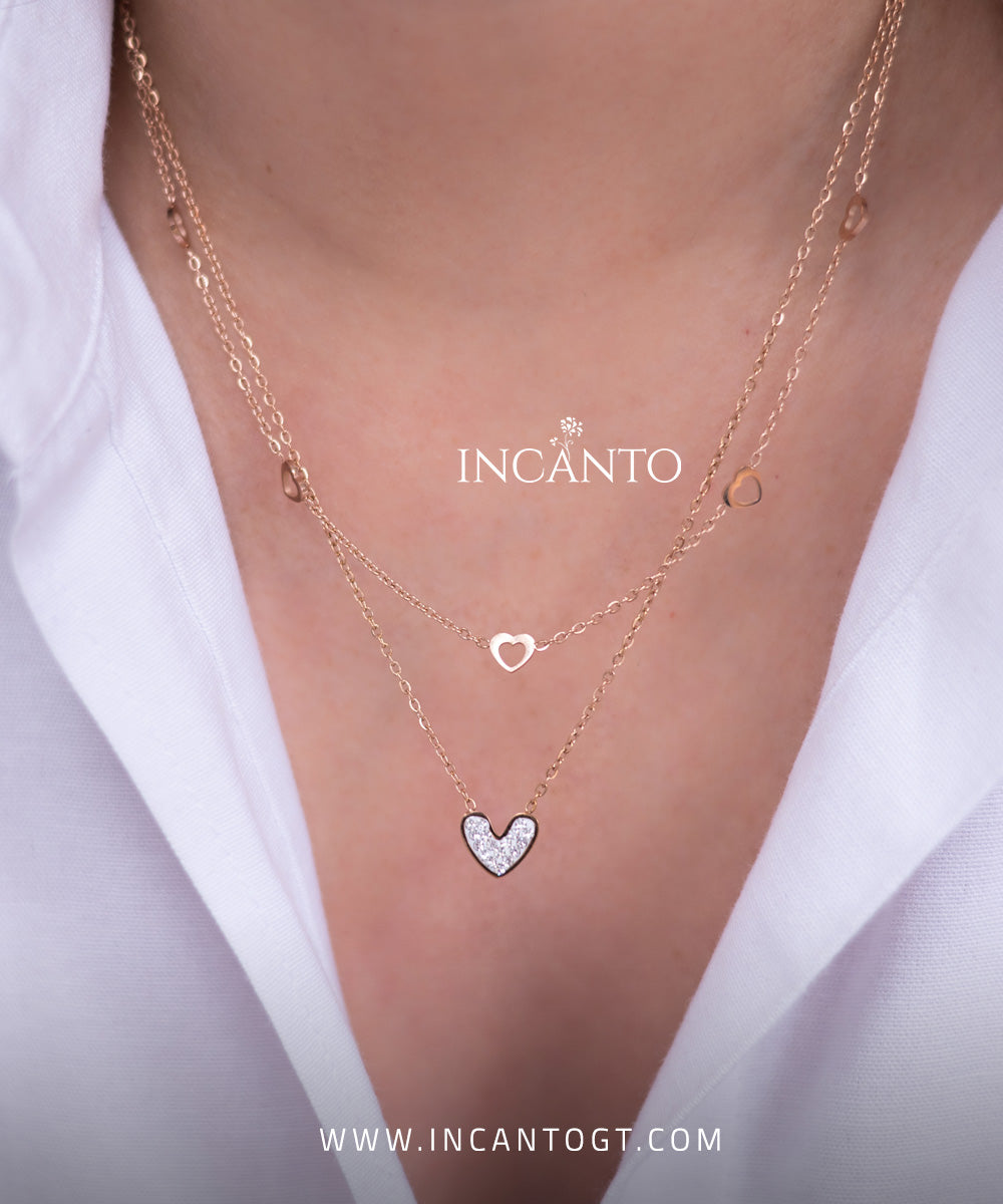 Collar Doble Con Múltiples Corazones ROSE GOLD