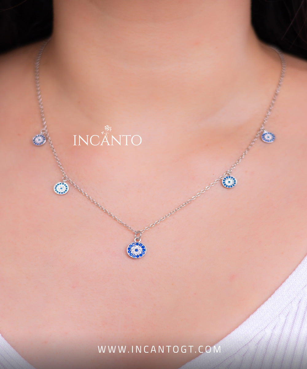 Collar Diamantes Redondos De Ojos Azules SILVER
