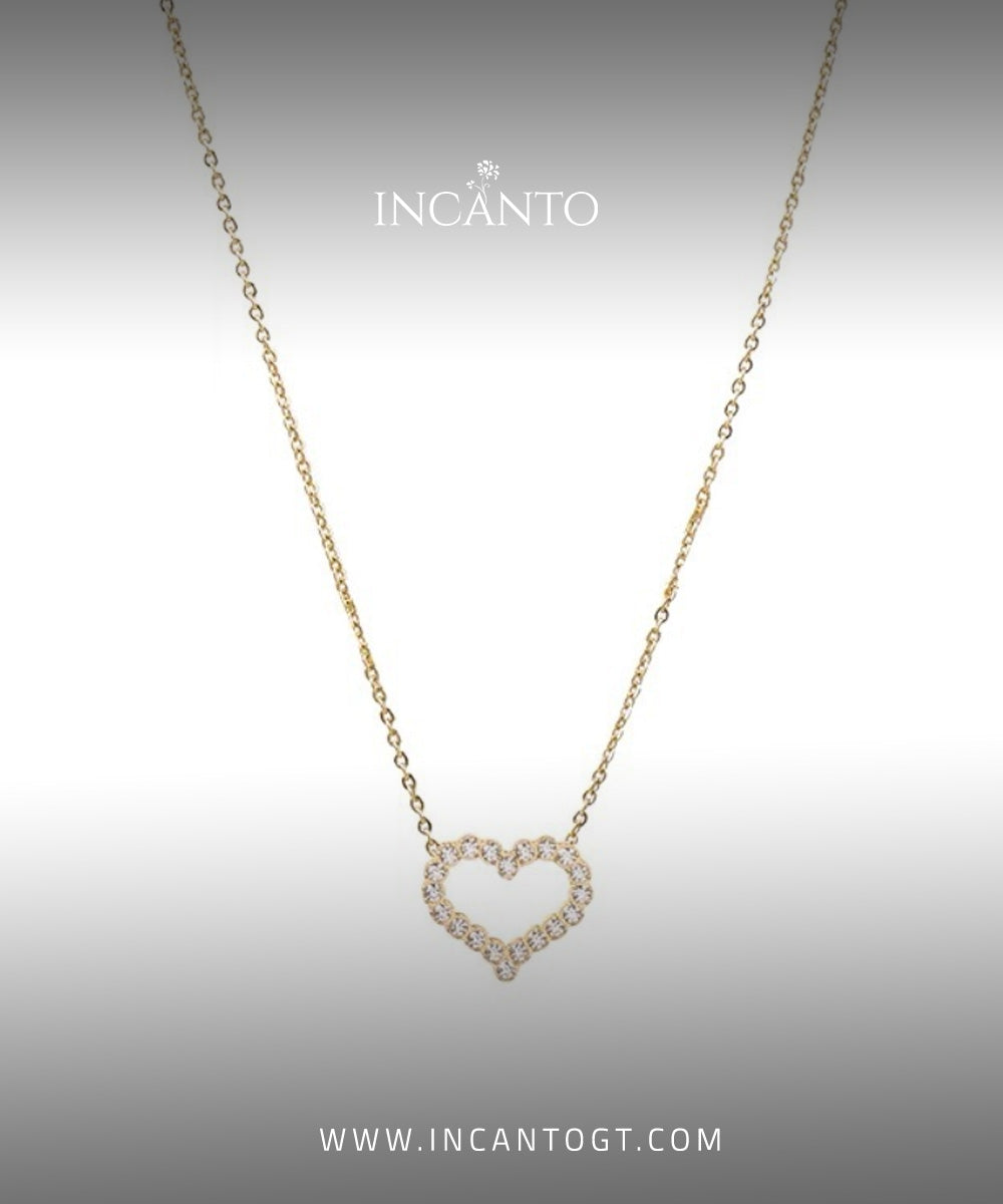 Collar De Corazón y Diamantes Gold
