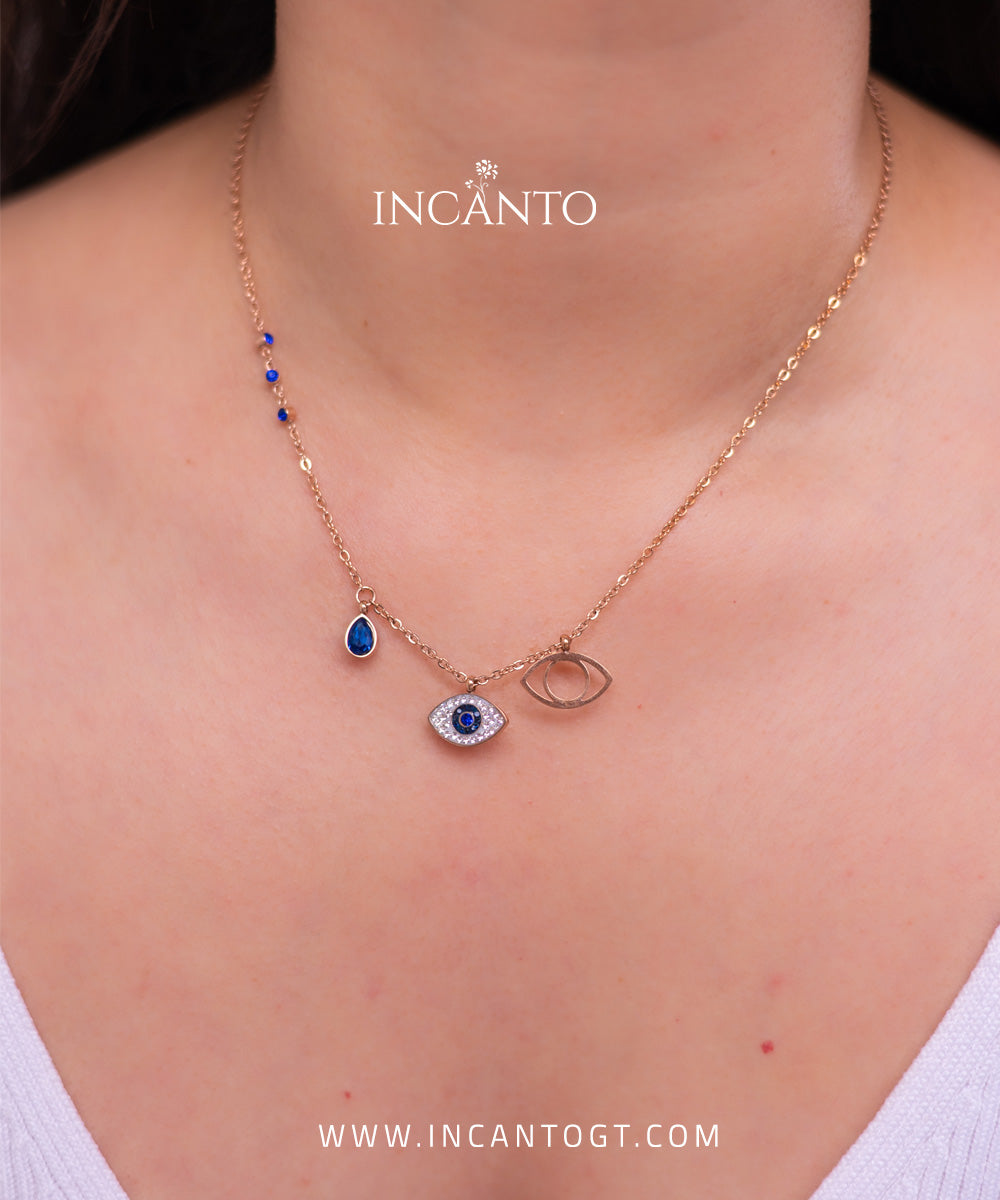 Collar De Ojo Turco con Diamantes Azules Rose Gold