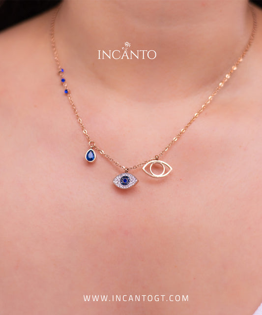 Collar De Ojo Turco con Diamantes Azules Rose Gold