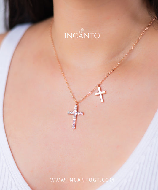 Collar De Cruz Doble ROSE GOLD