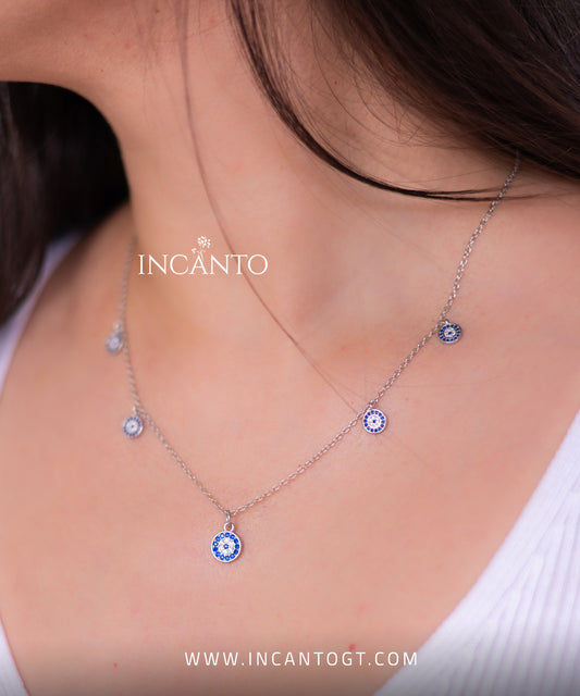 Collar Diamantes Redondos De Ojos Azules SILVER